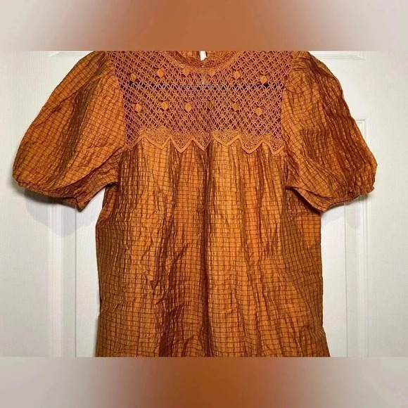 Anthropologie Mine size Medium Honey Puff Sleeve Mini Plaid Blouse - Picture 4 of 8